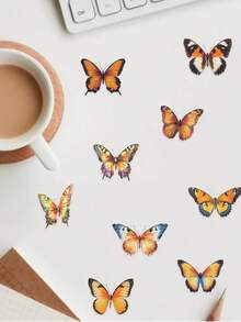 50pcs Transparent Butterfly Stickers Orange Aesthetic Stickers Girly Stickers Craft Supplies PET Vinyl Sticker - Orange - View 8