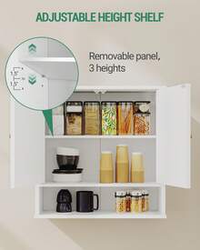 HEXCELEN Wall Cabinet, Bathroom Cabinet, Wall Cabinet For Toilet And Above Sink, With 2 Doors, Open Space And Adjustable Shelves Medicine Cabinet, White With Wood Grain - 白色 - 查看 2