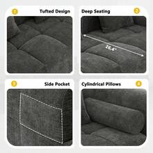 MERAX 101.2" Sectional Sofa Full-Compressed Sofa Modular Sofa Couch Free-Combined Sofa With Deep Seating And Two Side Pockets For Living Room, Grey - 灰色 - 查看 5