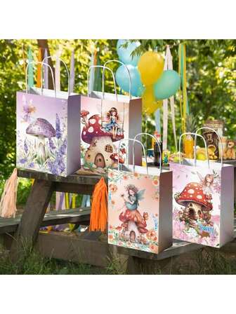 6/12pcs - Reusable Mushrooms & Gift Bags With Handles, Medium Size Party Favor Bags For Birthdays, 8.6x6x2.8 Inches, Suitable For Gifts, Holiday Presents Valentine's Day Mother's Day Graduation