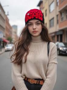 1pc Men's Spider Web Design Knit Beanie Hat, Suitable For Autumn & Winter - Black and Red - View 12