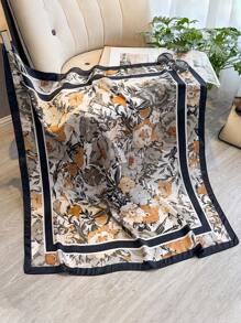 1 buc. Eșarfă bandană elegantă cu imprimeu floral, 90 cm, pentru femei, potrivită pentru ținute casual, la modă, cu bandă pentru cap, cu bandă pentru gât, șal rezistent la vânt și protecție UV pentru a completa aspectul exterior.