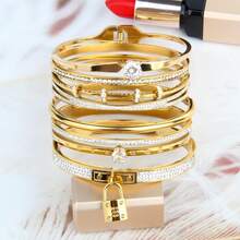 6 件/1 套简约多风格吊坠罗马风格女士手链，嘻哈风格不褪色珠宝水钻光滑带配饰