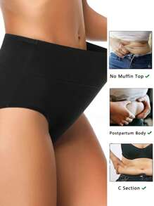 3 Pares de Calcinhas de Cintura Alta Femininas, Calcinha de Algodão Puro Plus Size, Respirável e Confortável, Cueca Básica Sem Costura e Elástica