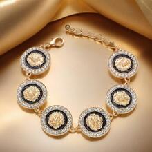 6-Piece Lion Head Enamel Chain Cuff Bracelet - Gold Plated Bold Link For Women Street Style