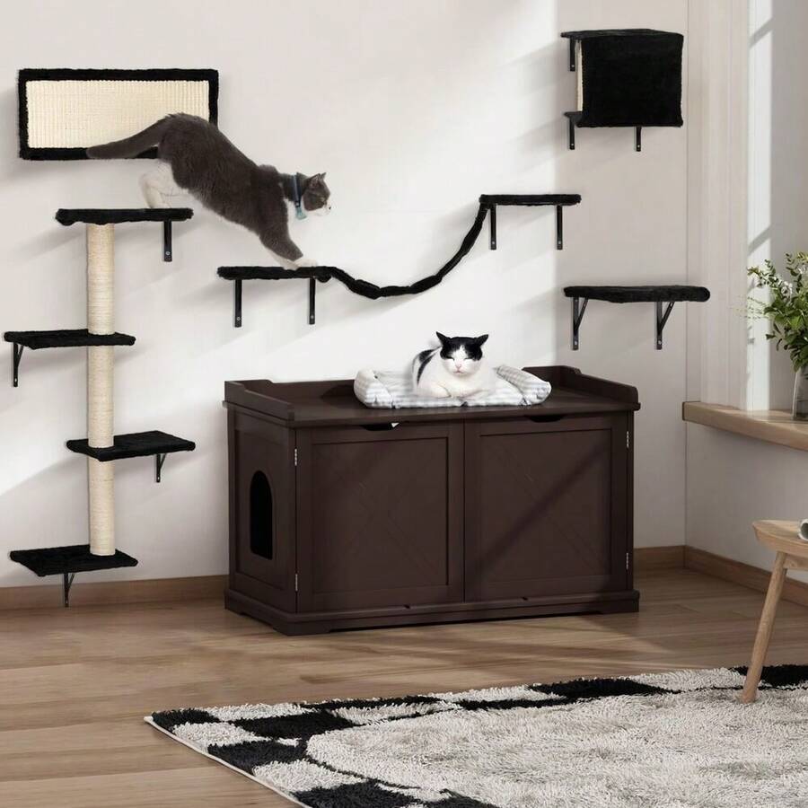 5-Piece Wall-Mounted Cat Climbing Set Cat Rack Scratch Post With Cat ...