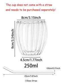 Tazas de vidrio de doble capa, taza de café vertical, 250ml/8.62oz, resistente al calor y aislante térmico, adecuada para café, espresso, whisky, etc. Reutilizable, adecuada para diversas ocasiones como reuniones familiares, oficinas, cafés, fiestas festivas, accesorios de bar, etc., 250ml/8.62oz