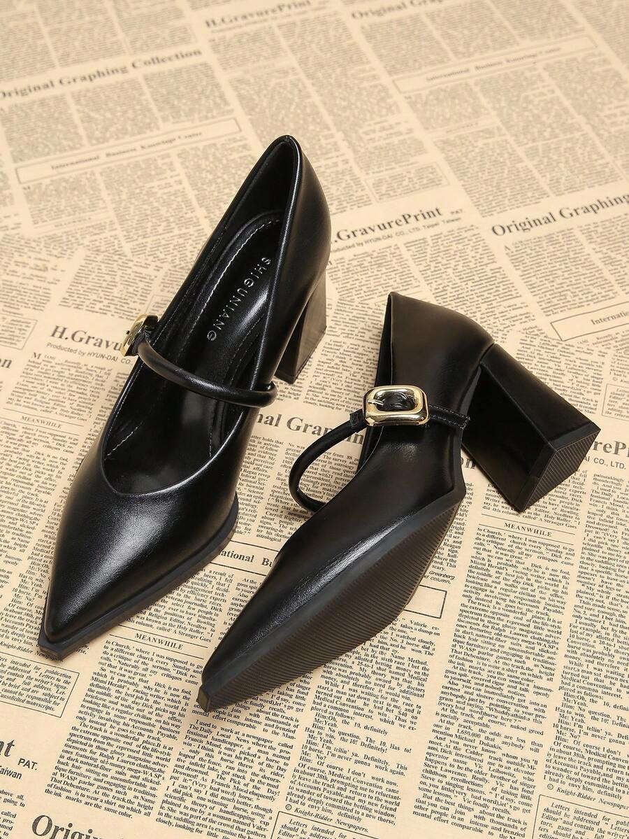 Women's Fashionable Office 2025 Spring New High Heel Shoes, Casual Solid Color Beige White Black Brown Pointed Toe Metal Decor Elegant Minimalist Chunky Heel High Heel Simple High Quality Loafers, Suitable For Wide Leg Pants And Dresses, 98581-7