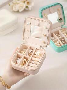 1pc Jewelry Storage Box With Mirror, PU Leather Jewelry Box, Jewelry Organizer, Travel Storage Box, Portable Jewelry Box, For Rings, Necklaces, Earrings, Pendants, Bracelets, Earring Storage, Cruise Essentials, Travel Essentials, Multi-Function Jewelry Storage Display Box, Gift Box For Girls And Women, Valentine's Day Gifts, Easter Gifts, Holiday Gifts.