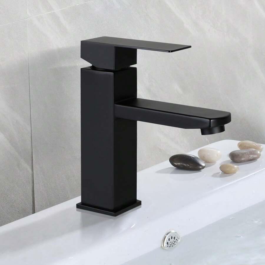 Grifo de baño para lavabo - Grifo negro de agua caliente y fría de alta presión, mezclador de agua fría de acero inoxidable de una sola manija, grifo de baño para uso en baños