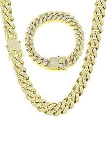 1 Set Hip-Hop Punk Stainless Steel Rhinestone Chain Bracelet & Necklace Set, Minimalist Casual Suitable For Everyday Wear For Men - Necklace+Bracelet - View 12