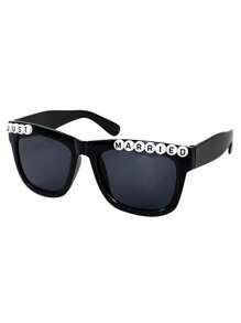 1 pieza Gafas de corazón de novia y recién casados de moda - Accesorios de plástico blanco y negro para fotos de boda, lentes de disfraz divertidos, decoraciones para despedida de soltera, regalos y obsequios para fiesta de novia y damas de honor