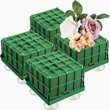3/4/6/12 Pack Square Foam Flower Cage Hanging Boxes SDurable Floral Foam Cage Block Stand Reusable Wet Floral Blocks Cage With Suction Cups For Home Birthday Party Wedding Themed Party Flower Arrangements Table Decorations Wedding Car Decorations - Green - View 1