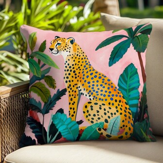 1 件彩色猎豹印花抱枕套，毛绒天鹅绒面料，45*45/50*50/40*40 厘米靠垫套适用于现代客厅沙发装饰，礼物