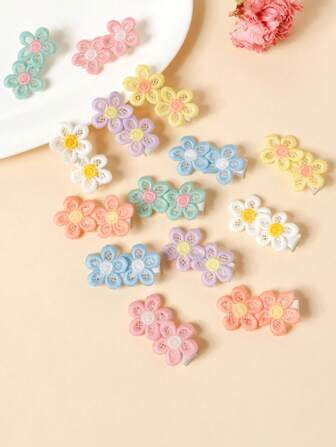 14pcs Macaron Color Hairpins For Baby, Harmless Clips, Sunflower & Daisy Hair Accessories For Summer