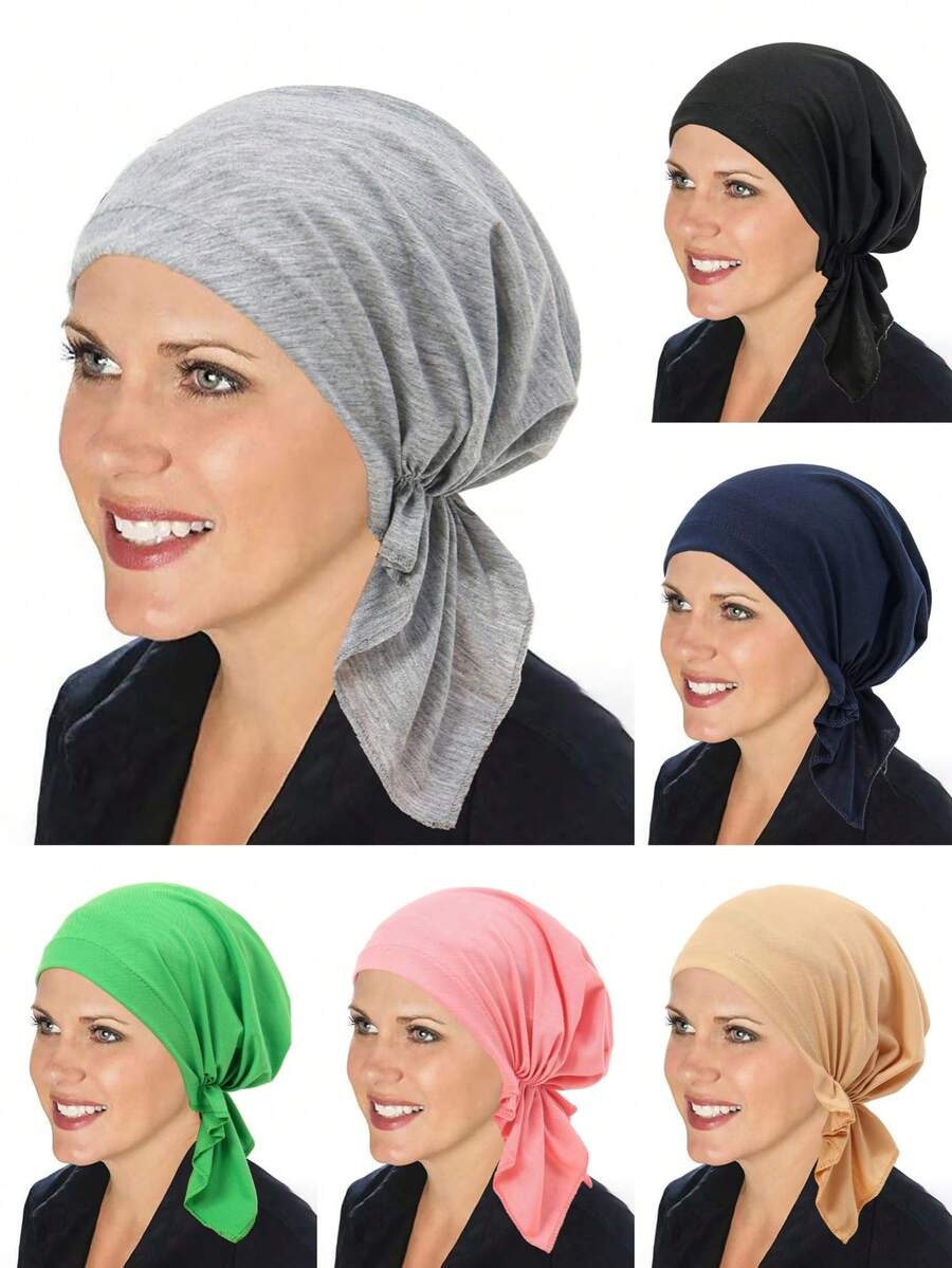 1 Pc Women's Fashion Solid Color Soft Elastic Beanie Hat, Suitable For Chemotherapy - A - View 1