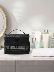 1 件双层网眼化妆包，便携式旅行化妆包，夏季大容量洗漱包，PVC 收纳袋，可收纳化妆品、护肤品、毛巾、口红、小物品，适合旅行、游轮、宿舍、伴娘礼物、母亲礼物、生日礼物、送给朋友和老师的礼物、婚礼季节、情人节礼物 - 彩色 - 查看 7