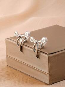 1 Pair Fashion Bowknot Clip On Earrings For Women, Elegant Clamp Earrings Suitable For Daily Wear, Gift For Ladies