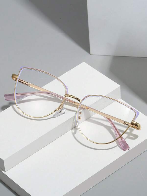 زوج واحد من النظارات الشمسية بتصميم عين القطة الملونة بإطار معدني بتصميم فريد عتيق وبسيط مع أرجل الربيع، للاستخدام اليومي الكاجوال والموضة