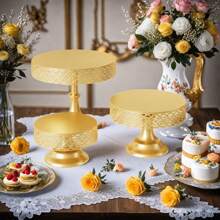 1pcsElegant Golden Cake Stand, Table Display Stand Decorative Cake Stand Dessert Pastry Plate Cold Meal Break Display Stand Afternoon Tea Snack Stand Light Luxury Cake Plate Suitable For Birthdays, Parties, Graduation Season Celebrations And Other Activities