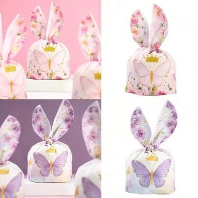 30 件/套粉色和紫色兔耳糖巧克力礼品袋，适用于性别揭晓派对、迎婴派对、婚礼、洗礼、生日派对、迎婴派对装饰、性别揭晓、生日女孩、婴儿用品、宝宝公告、迎婴派对装饰、迎婴派对