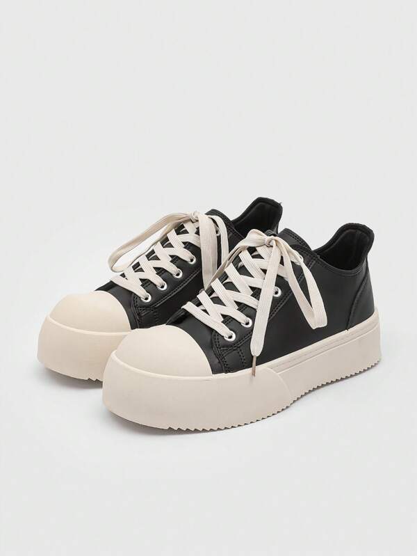 Men's Black Thick Sole Niche Sneakers, Casual Slip-On Trainers