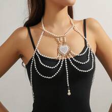 1 pieza Elegante y lujosa cadena de Body con borla de perlas falsas, collar multicapa, adecuado para ocasiones diarias y de fiesta, regalo de San Valentín/Navidad, accesorio perfecto para vacaciones en Maldivas, para todo el año