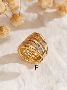 1pc Minimalist Rhinestone Double Layer Ear Clip For Women, Ear Cuff No Piercing Copper Plated Niche Design Fashionable - Yellow Gold - View 9