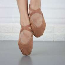 Wuyuan Unisex Tan 4-Way Stretch Strong-Elastic Canvas Ballet Flats – Ideal For Ballet, Contemporary, Jazz, Lyrical, Modern, And Yoga; Appropriate For All Ages