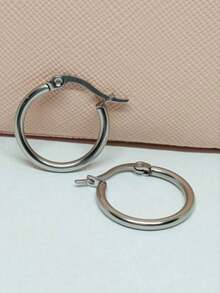 Pair Of Surgical Steel Silver Hoop Earrings. 20mm Hoop - Silver - View 4