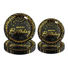 10 Stücke/20 Stücke/Set, glücklicher Geburtstag Einweg-Geschirr Set Partyzubehör, schwarze und goldene Pappteller für 10 Gäste für Geburtstagsdekoration