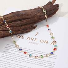 4pcs/Set Women's Candy Color Heart Zirconia Necklace, Colorful Crystal Heart Bracelet, And Earrings Jewelry Set - Multicolor - View 4