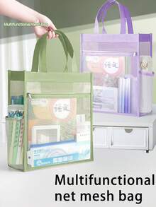 1 Pc Mesh File Folder Organizer Bag, Transparent Zipper Document Pouch With Label Stickers, Suitable For School Supplies, Exams, Homework,Back To School,School Supplies - Single Piece - View 2