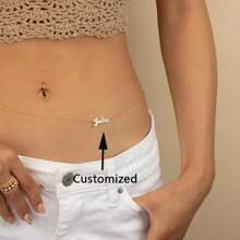 1pc Personalized Name Belly Button Chain, Exquisite Personalized Name Body Chain, Bikini Body Jewelry, Bridesmaid Gift For Singles Parties, Waterproof Beach Wear