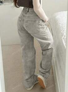 MYOURSA Sparkly Rhinestone Y2k Vintage Loose Fit Wide Leg Jeans Light Grey