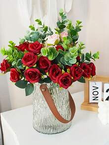 30 朵仿真红玫瑰花束 - 经典高品质塑料花，适合家庭、婚礼、情人节、母亲节和父亲节装饰 - 无需维护的中心装饰品和浪漫礼物