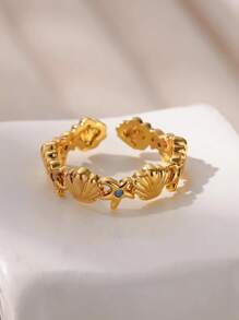 Gold Shell Ring Beach Themed Adjustable Rings; Ocean Inspired Jewelry; Starfish & Seashell Rings; Boho Summer Gift For Women