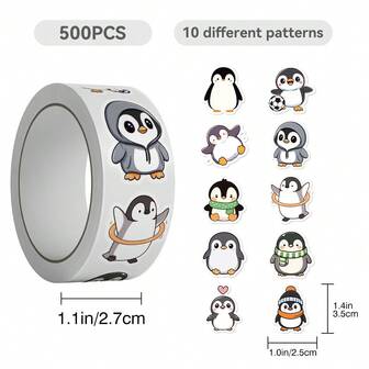 500 件企鹅贴纸卷动物贴纸装饰贴纸趣味贴纸企鹅礼物可爱贴纸乙烯基防水适用于笔记本电脑手机汽车滑板水瓶剪贴簿电脑日记、学校用品、返校