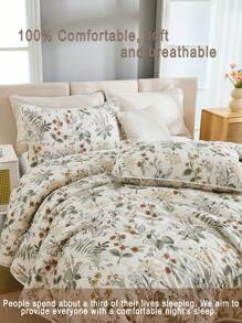 3-delige beddengoedset met bloemenprint (1 bedovertrek + 2 kussenslopen, alleen buitenstof, geen vulling), zachte polyestervezel, geschikt voor woonkamer, slaapkamer, hoofdslaapkamer, logeerkamer, alle seizoenen, geweldig cadeau