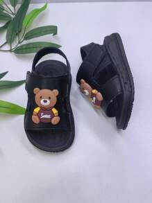 1 Pair Boys' Sandals, Washable, Non-Slip, Durable For Summer: Cute Bear Decoration + "Smile" Print, Adorable And Eye-Catching, Meets Kids' Whimsical Preferences, Brings Happiness When Putting On And Taking Off. Comfortable And Practical: Sandal Style, Fits Children's Foot Development, Breathable, Suitable For Daily Play And Walking, Protects Little Feet. Versatile: Simple White Color, Goes Well With Any Outfit, Moms' Go-To Choice
