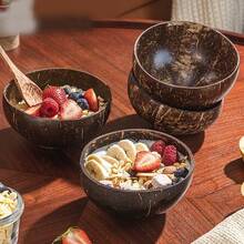 1 pieza Cuenco de cáscara de coco, recipiente decorativo para dulces, ensaladas - Cuenco natural de cáscara de coco, contenedor para dulces, frutos secos, útiles escolares, de vuelta a clases - Marrón - Ver 8