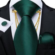 4 件男士轻薄领带 150 厘米条纹佩斯利黄玫瑰红领带和手帕袖扣方形透气领带夹套装婚礼派对伴郎礼物 - 彩色 - 查看 11