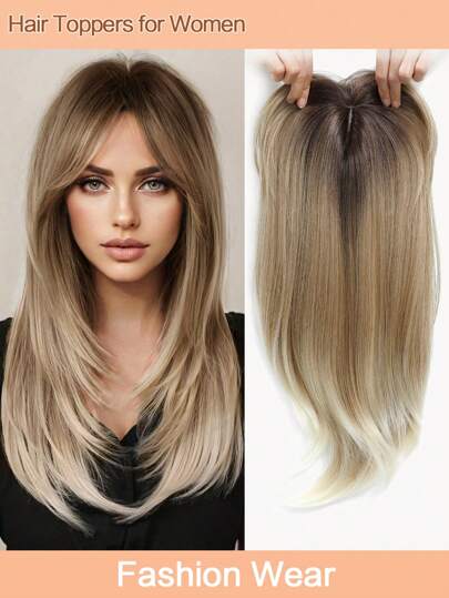 Hair Toppers For Hair Loss 18inch Hair Pieces For Women 6.5X6.5 Inch Hair Topper Adding Extra Hair Volume 3 Tone Blonde Straight Hair Toppers For Women