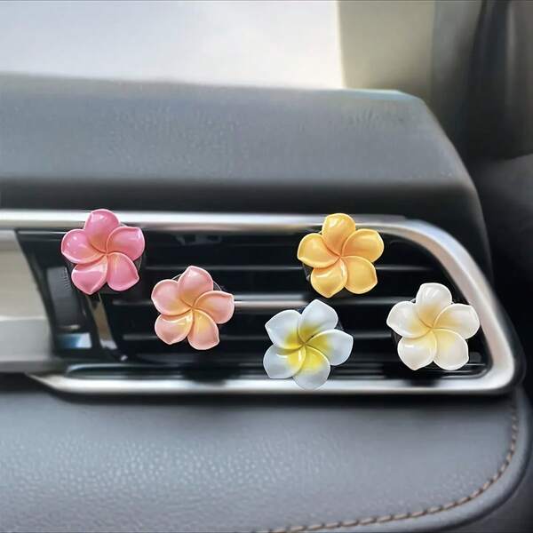 5 pezzi molletta per bocchetta d'aerazione con profumo di ibisco vivace, decorazione per interni auto con fiori rosa, gialli e bianchi, accessorio di moda per donne per molletta da bocchetta aria condizionata auto