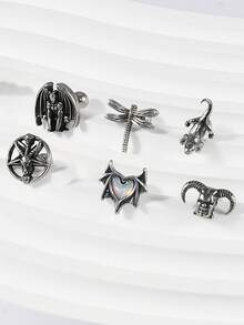 1 peça punk retrô aço inoxidável gotejamento de óleo morcego lagarto cabeça de carneiro coruja brinco 20g piercing cartilagem hélice tragus orelha pino corpo jóias - cor de aço - Ver 5