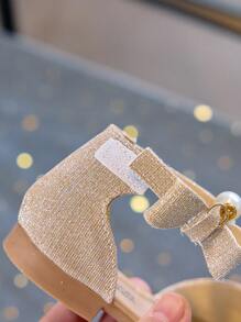 1 Pair Girls Diamond & Sequin Embellished Princess Sandals, Children Soft Bottom Dance Shoes With Ankle Strap Open Toe