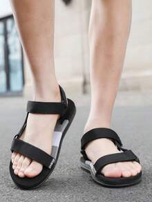 1双男士夏季新款软底防滑时尚休闲凉鞋，百搭耐磨透气沙滩鞋 - 黑色 - 查看 5