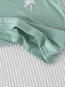 2pcs/Set Toddler Boys Vacation Style Palm Tree Graphic Round Neck Sleeveless T-Shirt & Shorts Set - Green - View 5