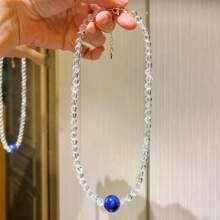 Collar gargantilla diseño de cuentas de cristal blanco natural de 6mm y cuentas de lapislázuli natural de 12mm, elegante y lujoso collar de uso diario para mujeres, adecuado como regalo para el Día de San Valentín, Día de la Madre, Graduación