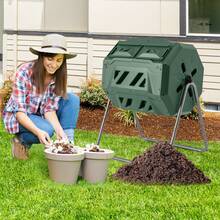 Tumbling Composter 40 Gallon Garden Rotating Compost Bin With Dual Chamber Black/Green - Green - View 8